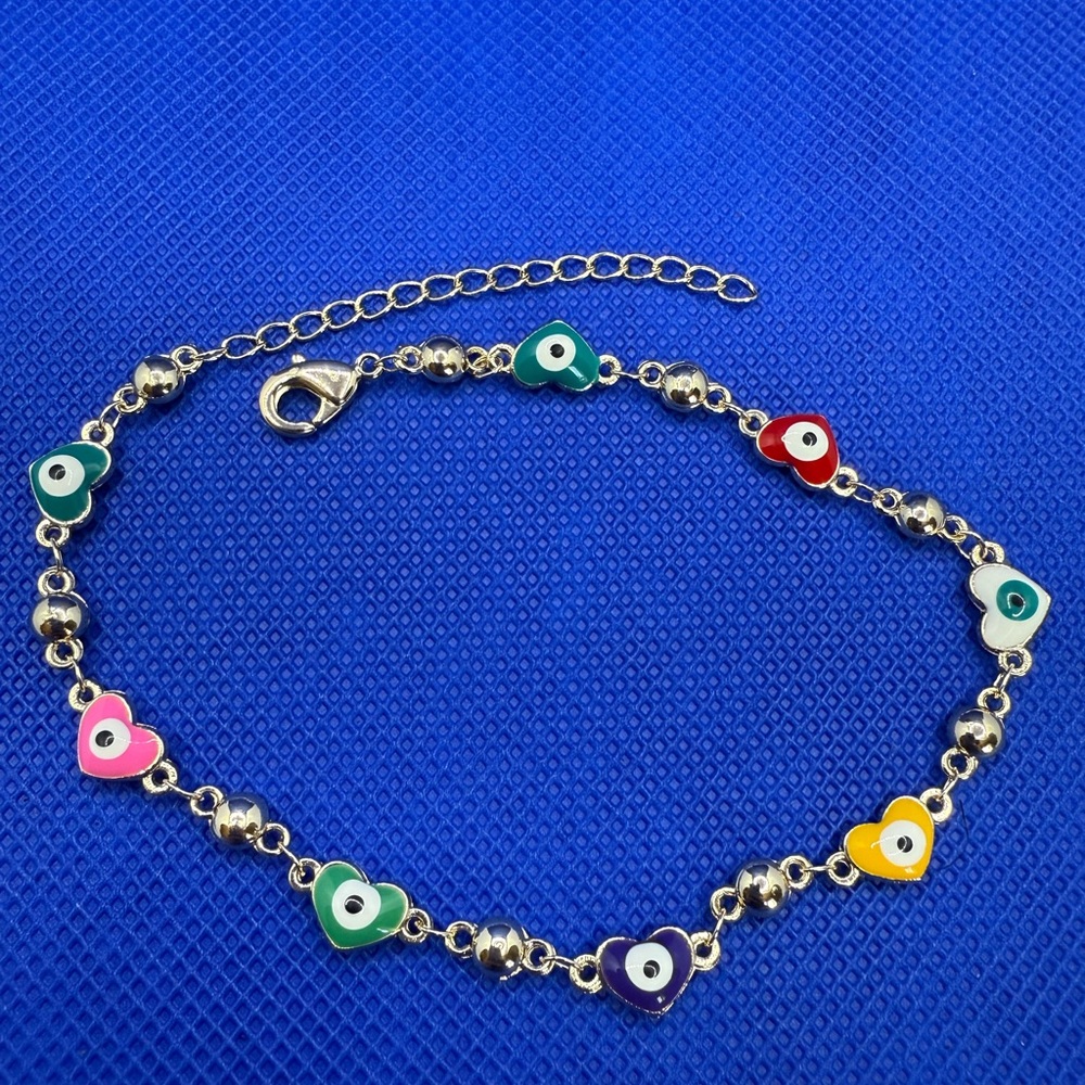 Pretty Bird 18K Gold Plated Waterproof Colorful Evil Eye Heart Bracelet Anklet 🧿